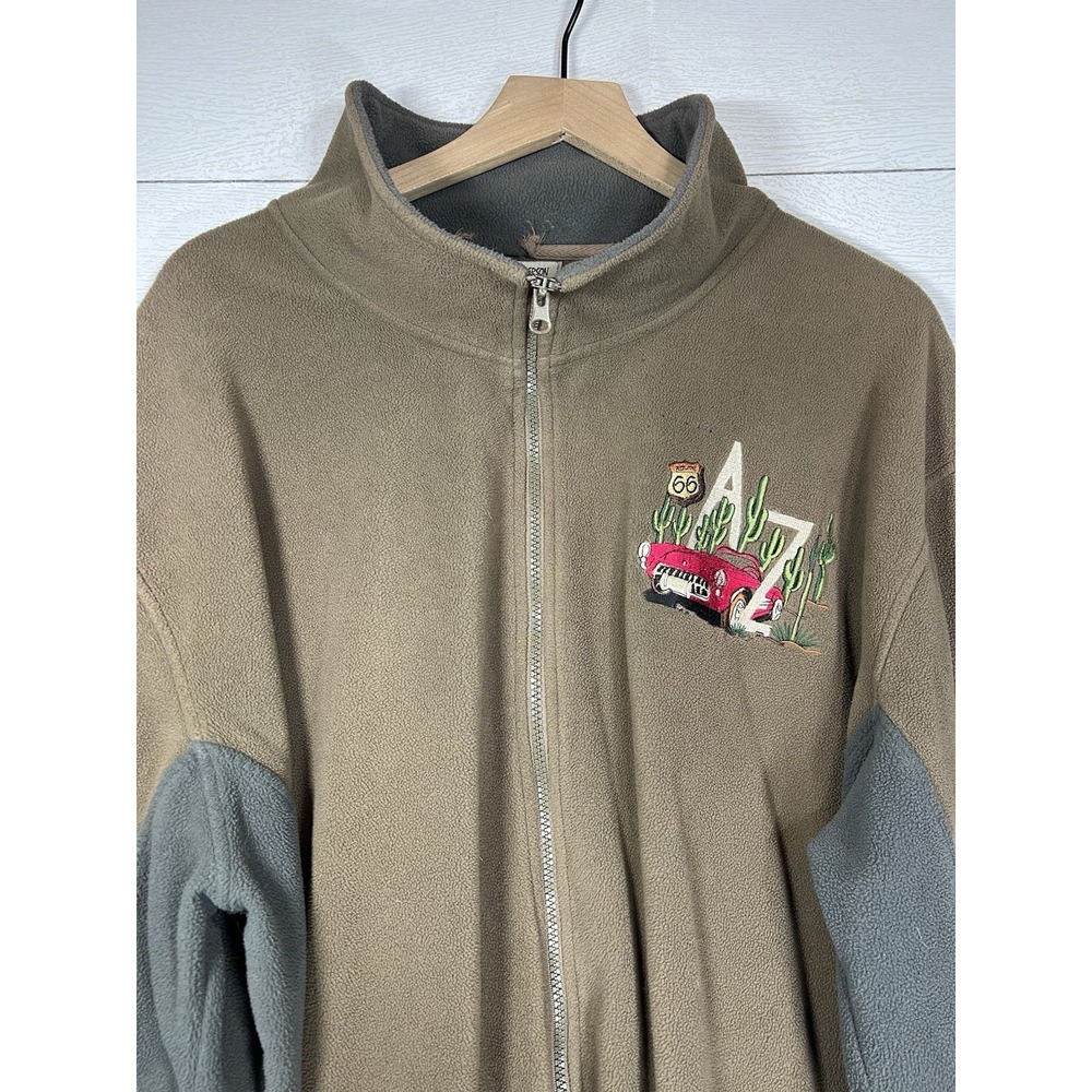 Angderson Route 66 Arizona Vintage Red Car Full Zipper Fleece Brown Jacket 3XL